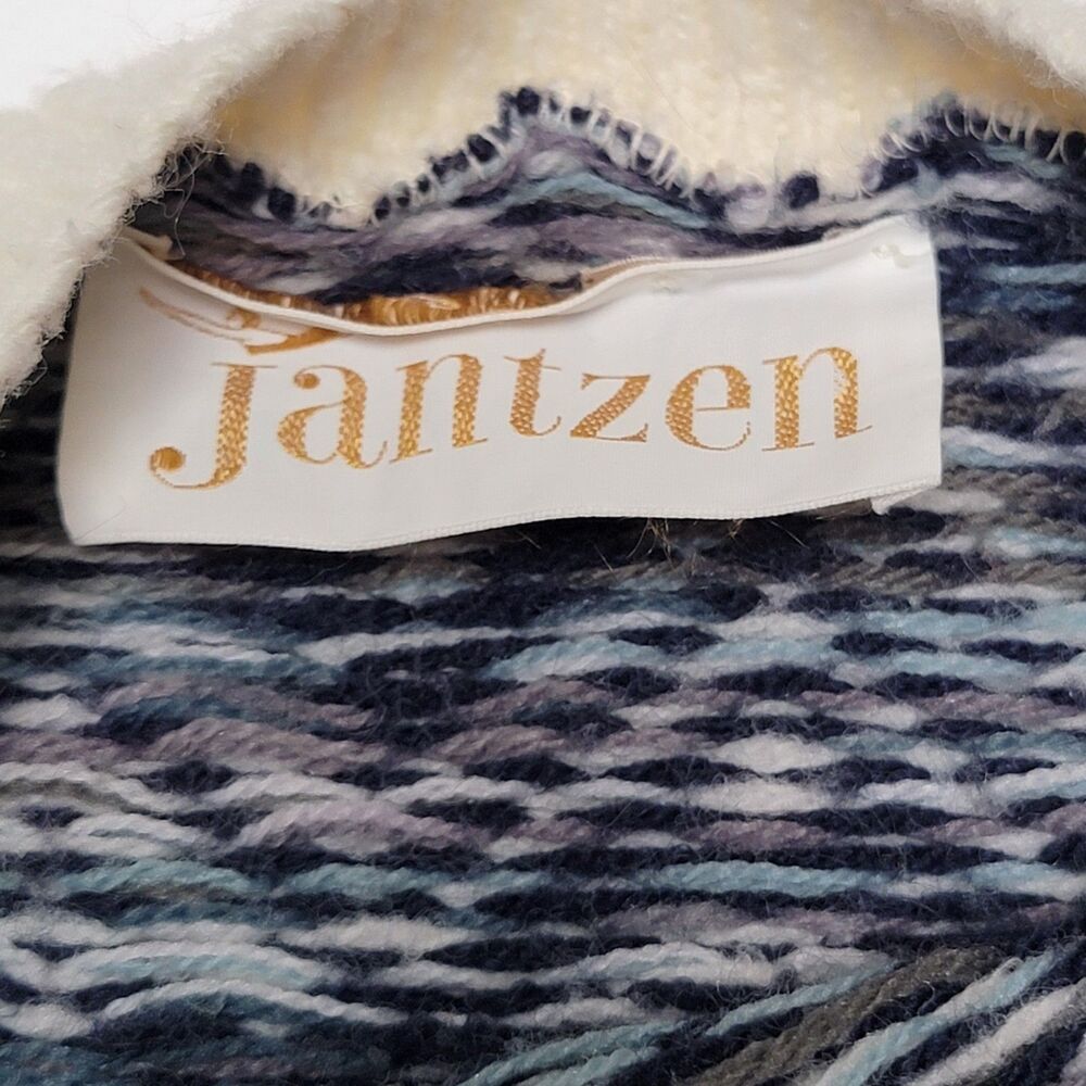 VTG Jantzen Sweater Women's Medium Crewneck Blue Diamond Winter Preppy Cottage - Picture 5 of 7